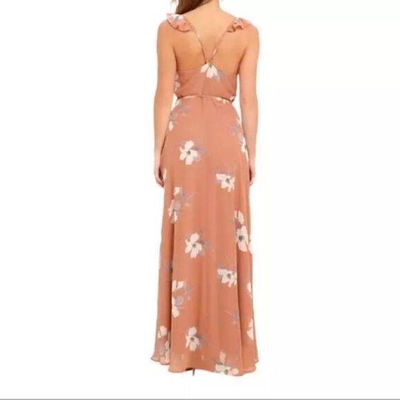 Lulu's Dress All Mine Rusty Rose Pink Floral Print High-Low Wrap Maxi - Picture 3 of 14